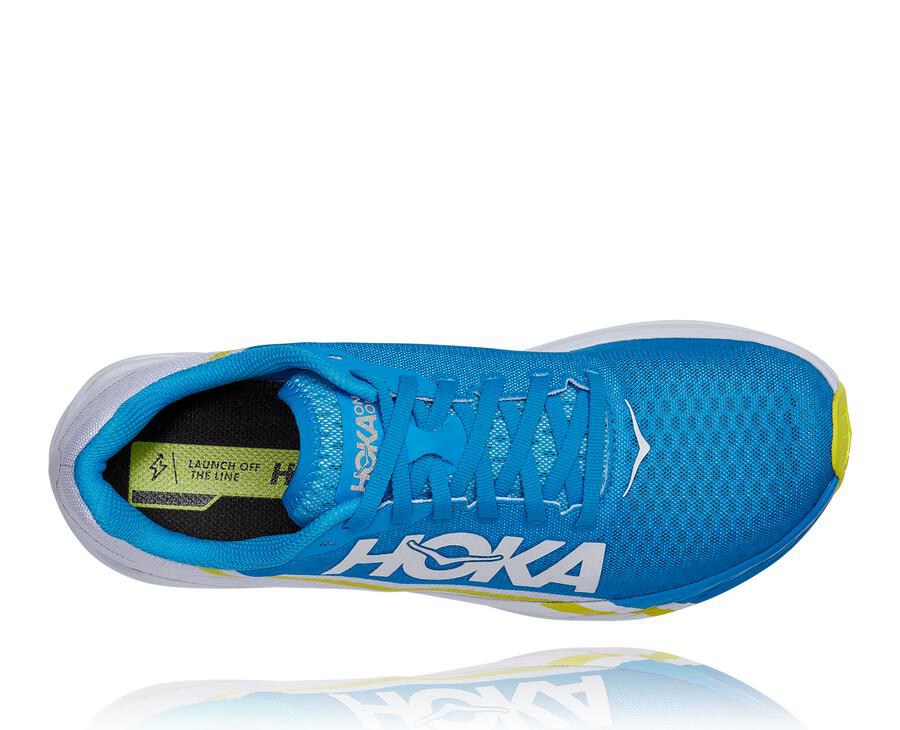 Hoka One One Mens Running Shoes - Rocket X - White/Blue - WDEI21076
